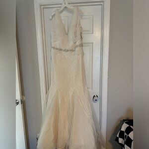David's Bridal Ivory Beaded Mermaid Dress